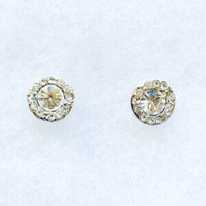 Halo Rhinestone Stud Earrings – Silver-Tone